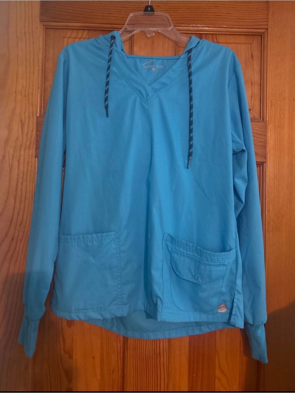 Butter Soft S Turquoise Women's Hooded scrub jacket